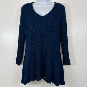 Tiangello Peyton Tunic Blue Textured Stretch Top Size M Made in USA